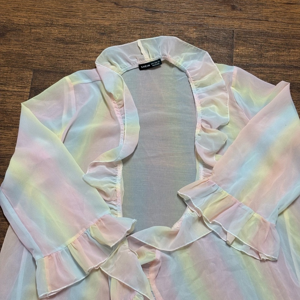 SHEIN Pastel Rainbow Ruffle Robe - Picture 2 of 3